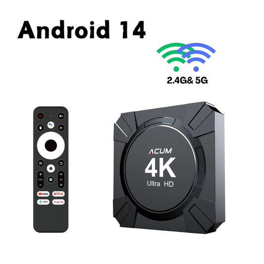 Android 14 4K Smart TV Box, Voice Remote, Dual-Band WiFi