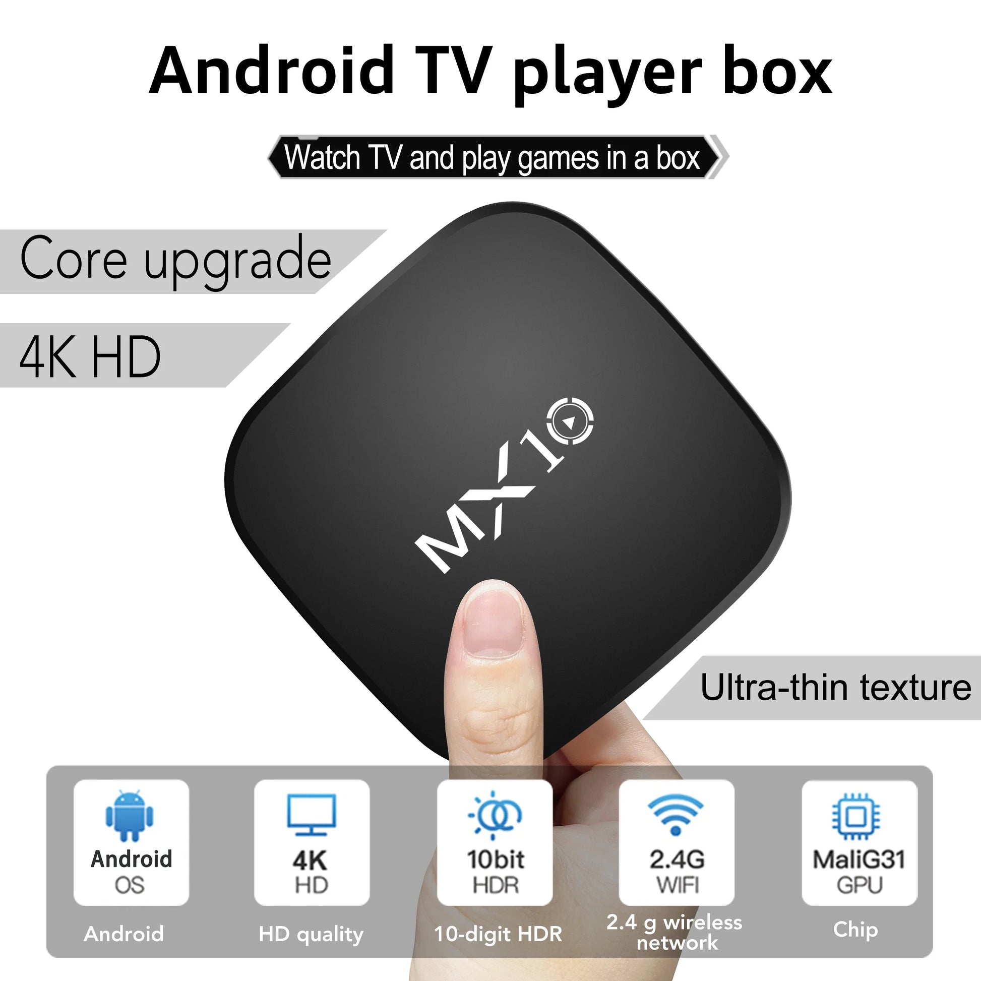 MX10 Smart Android TV Box: 4K Ultra HD Streaming, Quad Core WiFi
